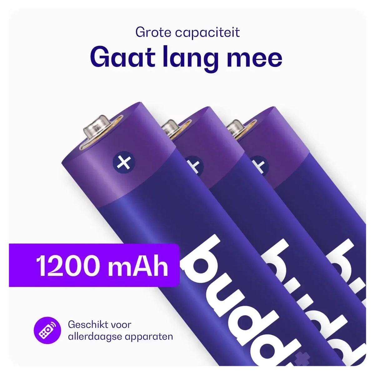 Buddi Oplaadbare AAA Batterijen 1.200 mAh 1.2V 52 Stuks afbeelding 3