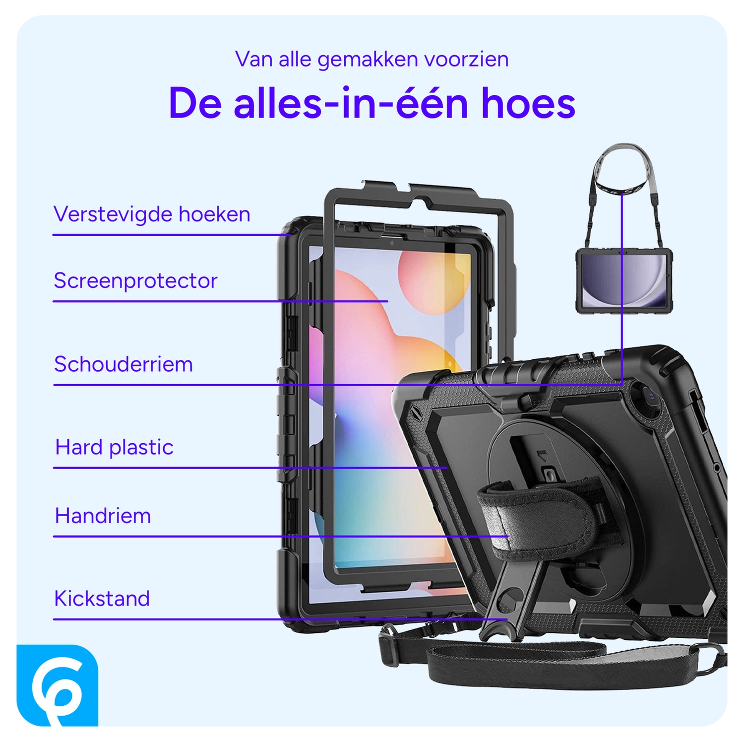 Samsung Galaxy Tab A11 Plus Hoes met Screen Protector en Handriem Blauw afbeelding 5