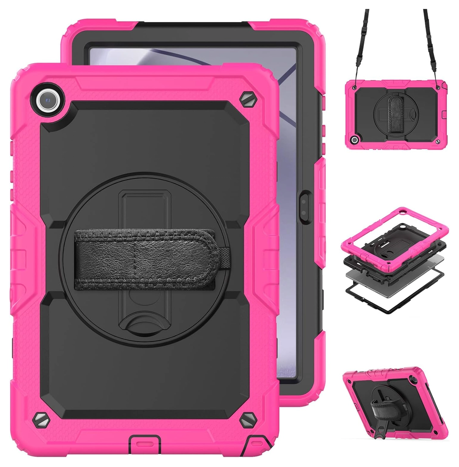 Samsung Galaxy Tab A11 Plus Hoes met Screen Protector en Handriem Roze afbeelding 4
