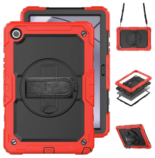 Samsung Galaxy Tab A11 Plus Hoes met Screen Protector en Handriem Rood afbeelding 4