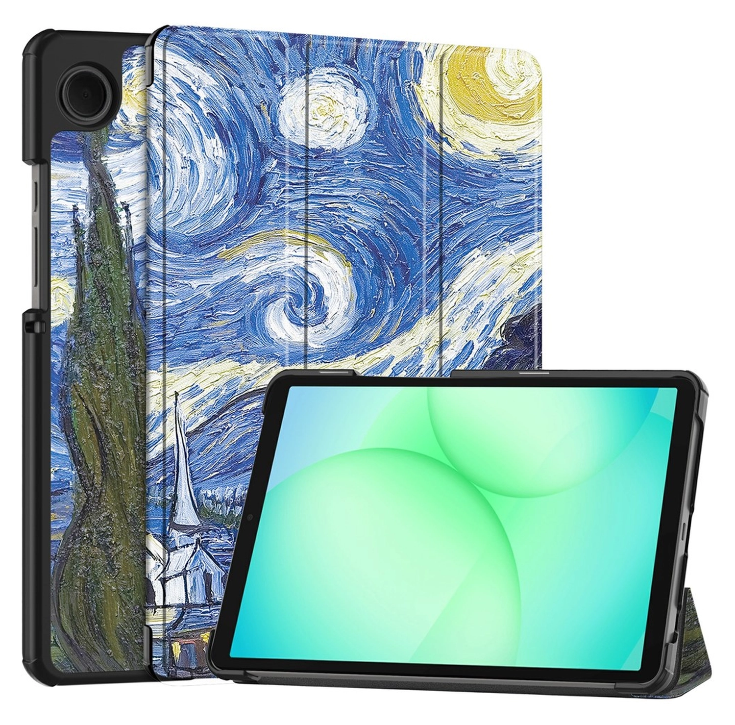 Samsung Galaxy Tab A11 Hoes Tri-Fold Book Case met Standaard Sterrennacht afbeelding 1