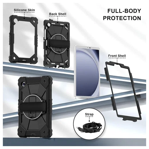 Samsung Galaxy Tab A11 Hoes Back Cover met Kickstand en Handriem Zwart afbeelding 2