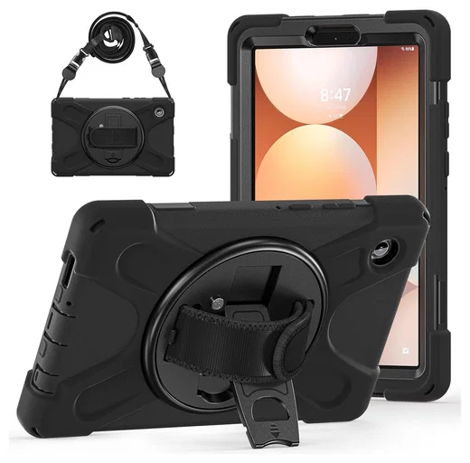 Samsung Galaxy Tab A11 Plus Hoes Back Cover met Kickstand en Handriem Zwart afbeelding 7