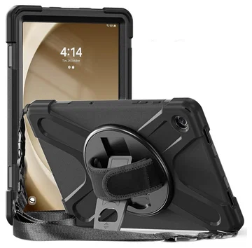 Samsung Galaxy Tab A11 Plus Hoes Back Cover met Kickstand en Handriem Zwart