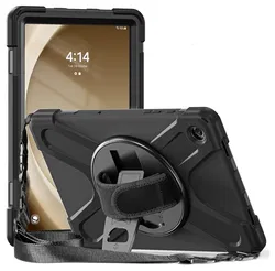 Samsung Galaxy Tab A11 Plus Hoes Back Cover met Kickstand en Handriem Zwart afbeelding