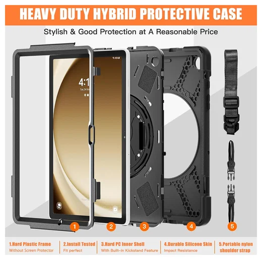 Samsung Galaxy Tab A11 Plus Hoes Back Cover met Kickstand en Handriem Zwart afbeelding 3