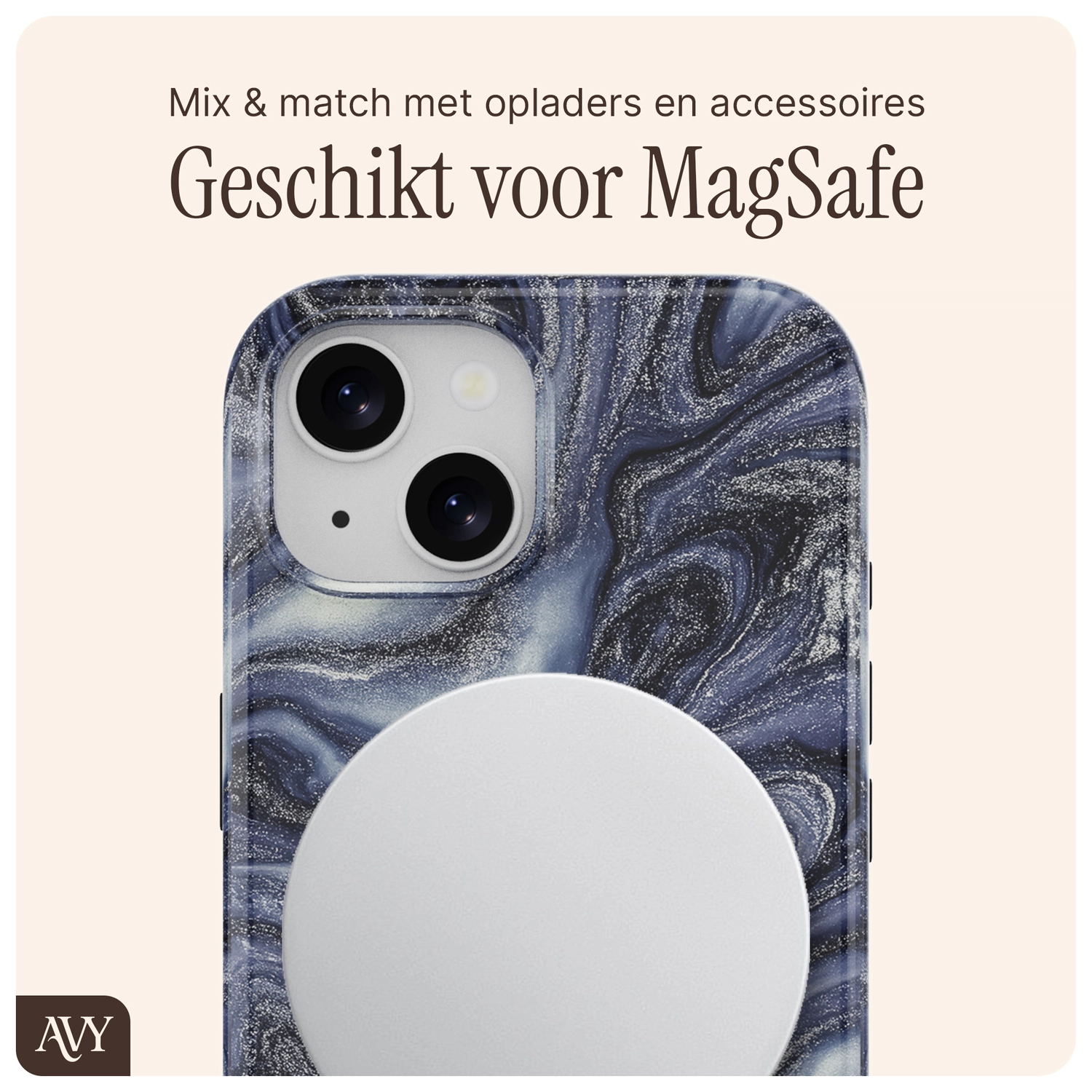 AVY Apple iPhone 14 / 13 Hoesje MagSafe Back Cover Obscura Blue afbeelding 10