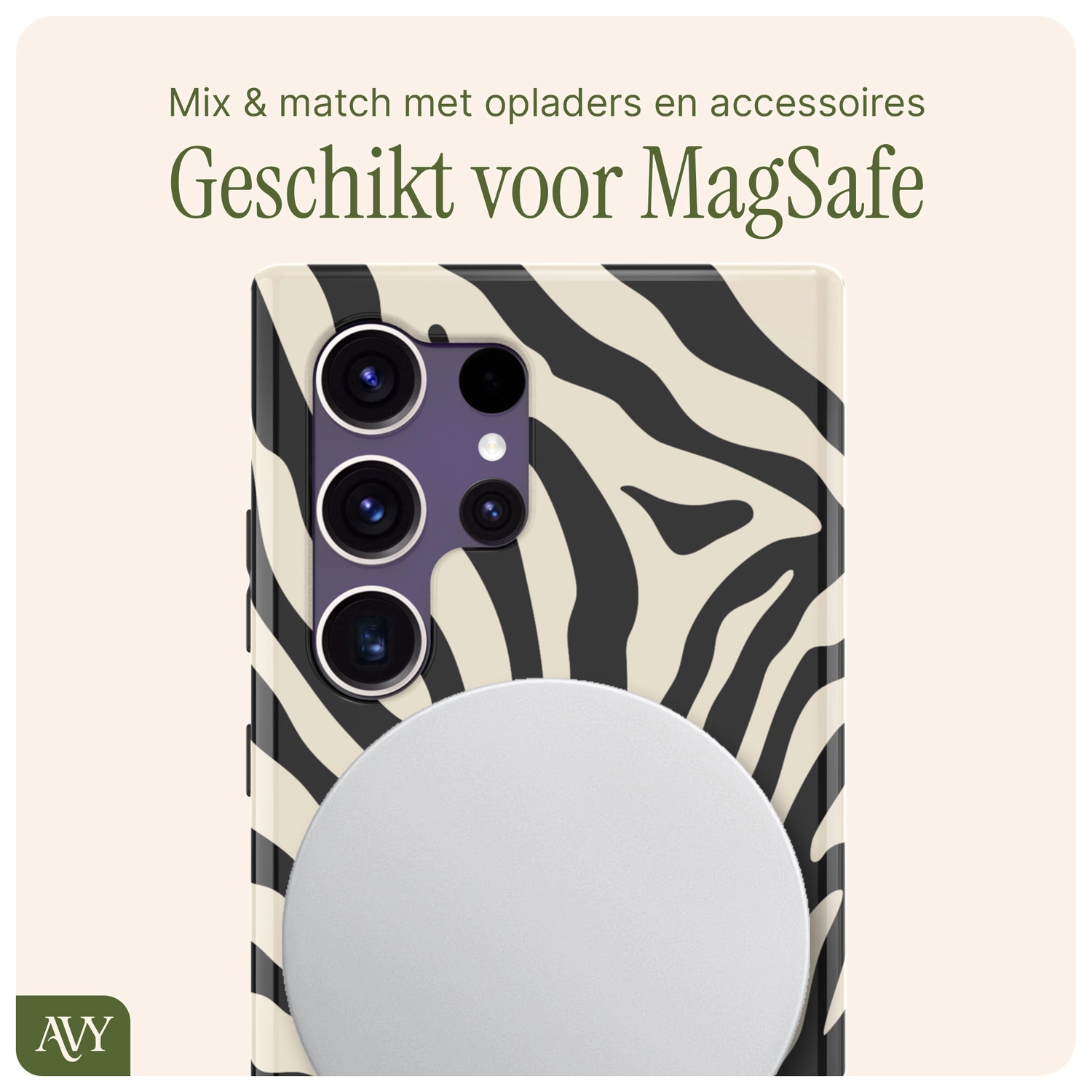 AVY Samsung Galaxy S24 Ultra Hoesje MagSafe Back Cover Serengeti Zebra afbeelding 7