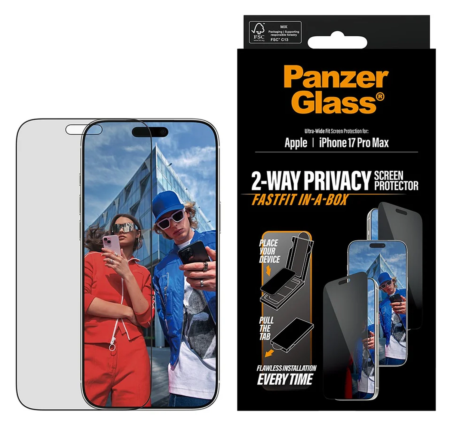 PanzerGlass FastFit Ultra-Wide iPhone 17 Pro Max Privacy Glass Screen Protector afbeelding 2