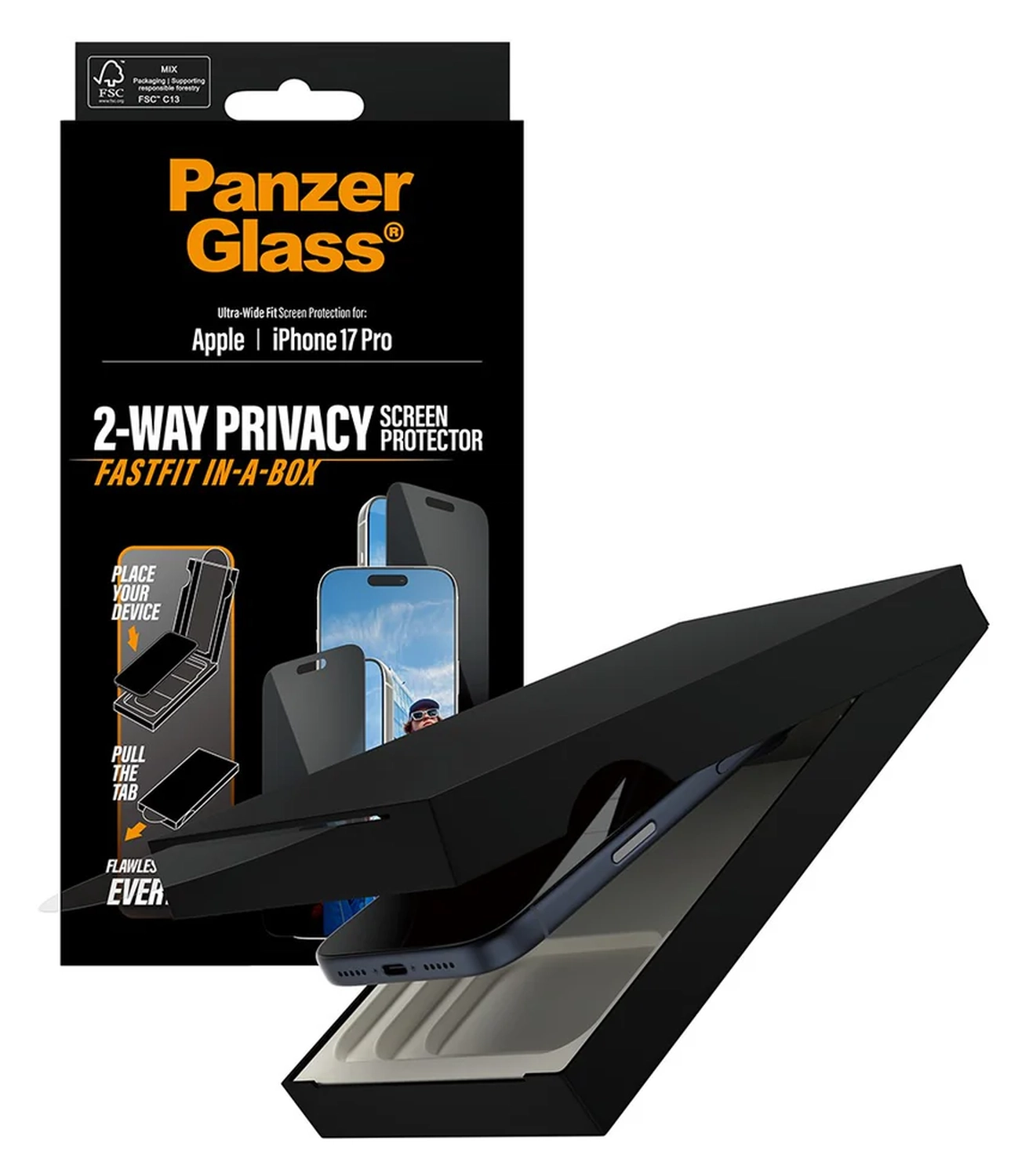 PanzerGlass FastFit Ultra-Wide iPhone 17 Pro Privacy Glass Screen Protector afbeelding 2