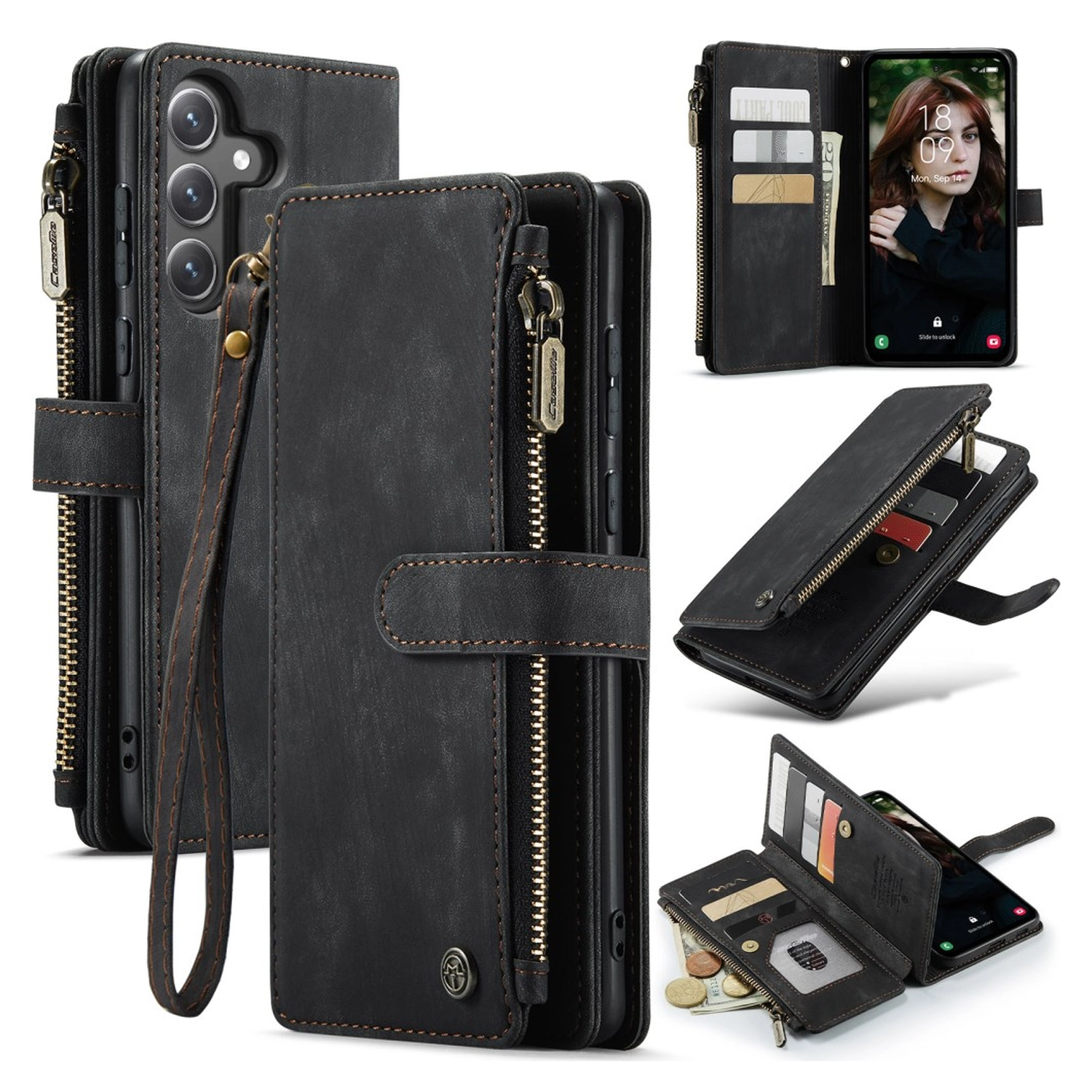 CaseMe C30 Samsung Galaxy S25 FE Hoesje Pasjeshouder Book Case Zwart afbeelding 2