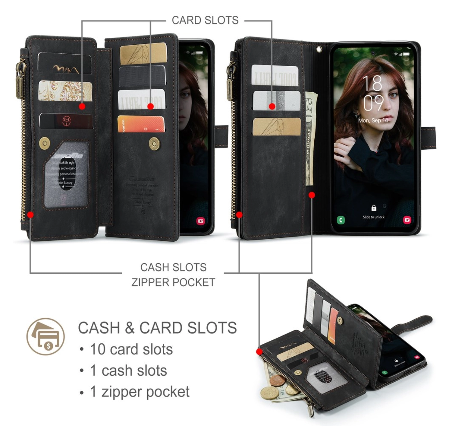 CaseMe C30 Samsung Galaxy S25 FE Hoesje Pasjeshouder Book Case Zwart afbeelding 3