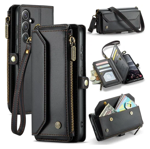 CaseMe C36 Samsung Galaxy S25 FE Hoesje Zipper Book Case Zwart afbeelding 1