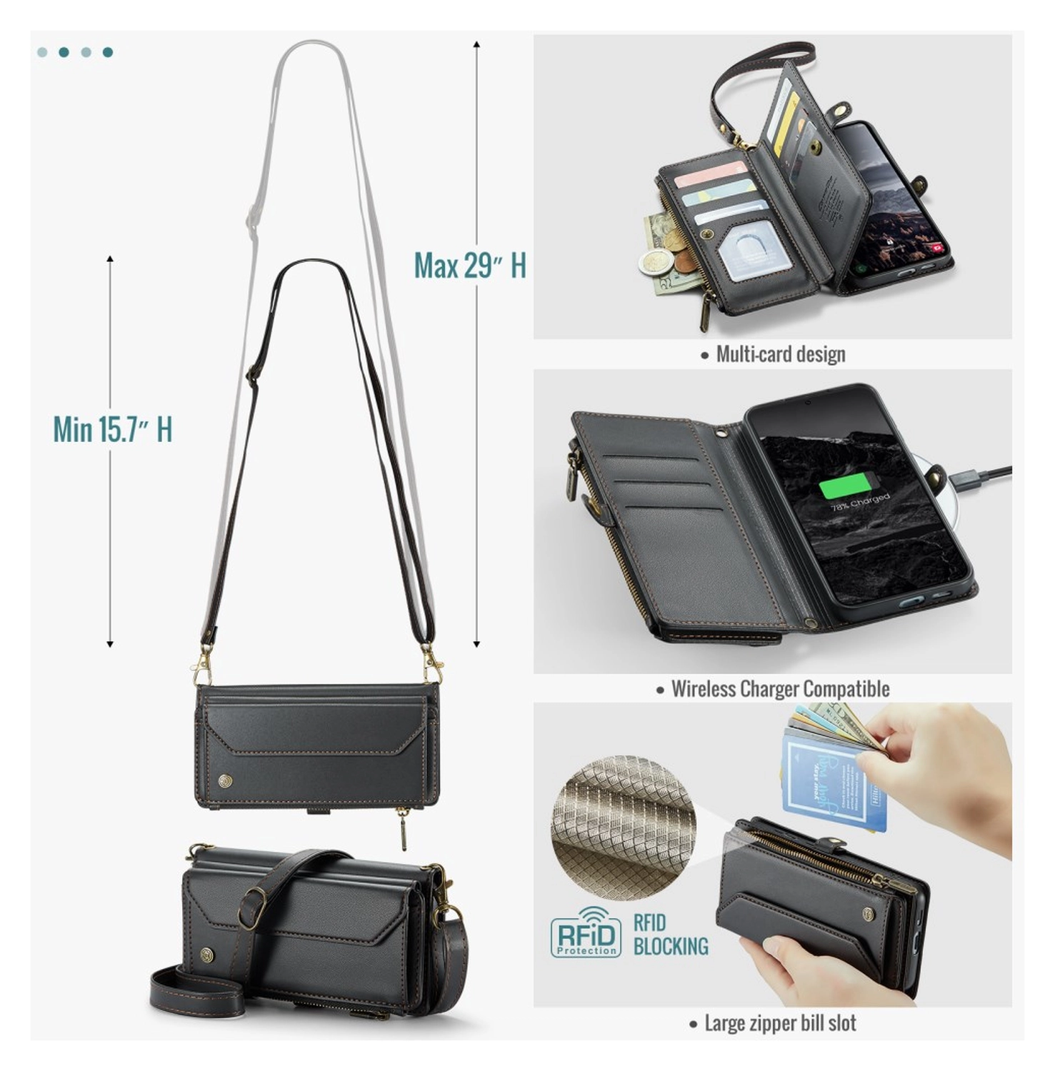 CaseMe C36 Samsung Galaxy S25 FE Hoesje Zipper Book Case Zwart afbeelding 5
