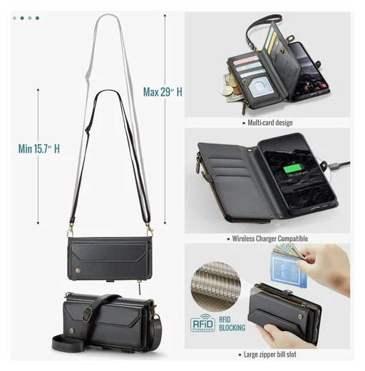 CaseMe C36 Samsung Galaxy S25 FE Hoesje Zipper Book Case Zwart afbeelding 5