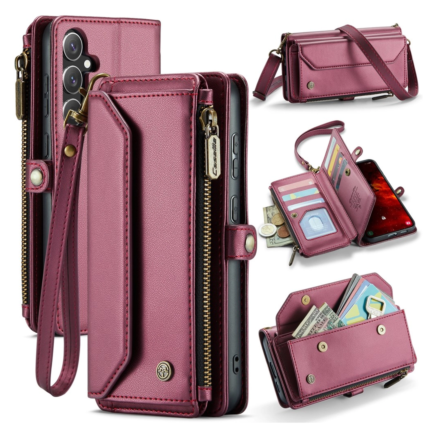 CaseMe C36 Samsung Galaxy S25 FE Hoesje Zipper Book Case Rood afbeelding 1