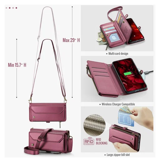 CaseMe C36 Samsung Galaxy S25 FE Hoesje Zipper Book Case Rood afbeelding 5