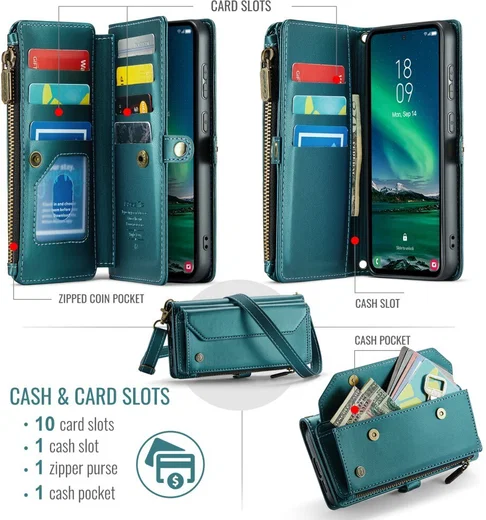 CaseMe C36 Samsung Galaxy S25 FE Hoesje Zipper Book Case Blauw afbeelding 3