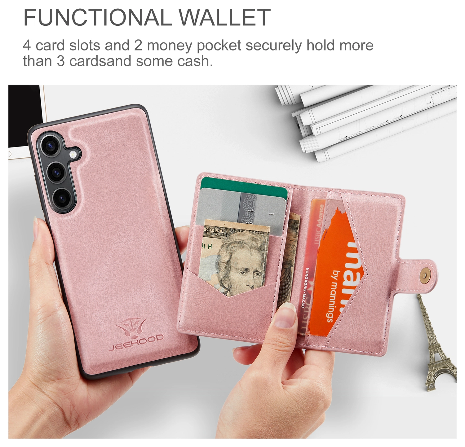 CaseMe JH-01 Samsung Galaxy S25 FE Hoesje met Magnetische Kaarthouder Roze afbeelding 3