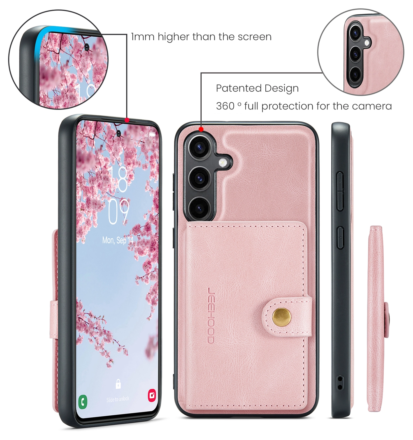 CaseMe JH-01 Samsung Galaxy S25 FE Hoesje met Magnetische Kaarthouder Roze afbeelding 7