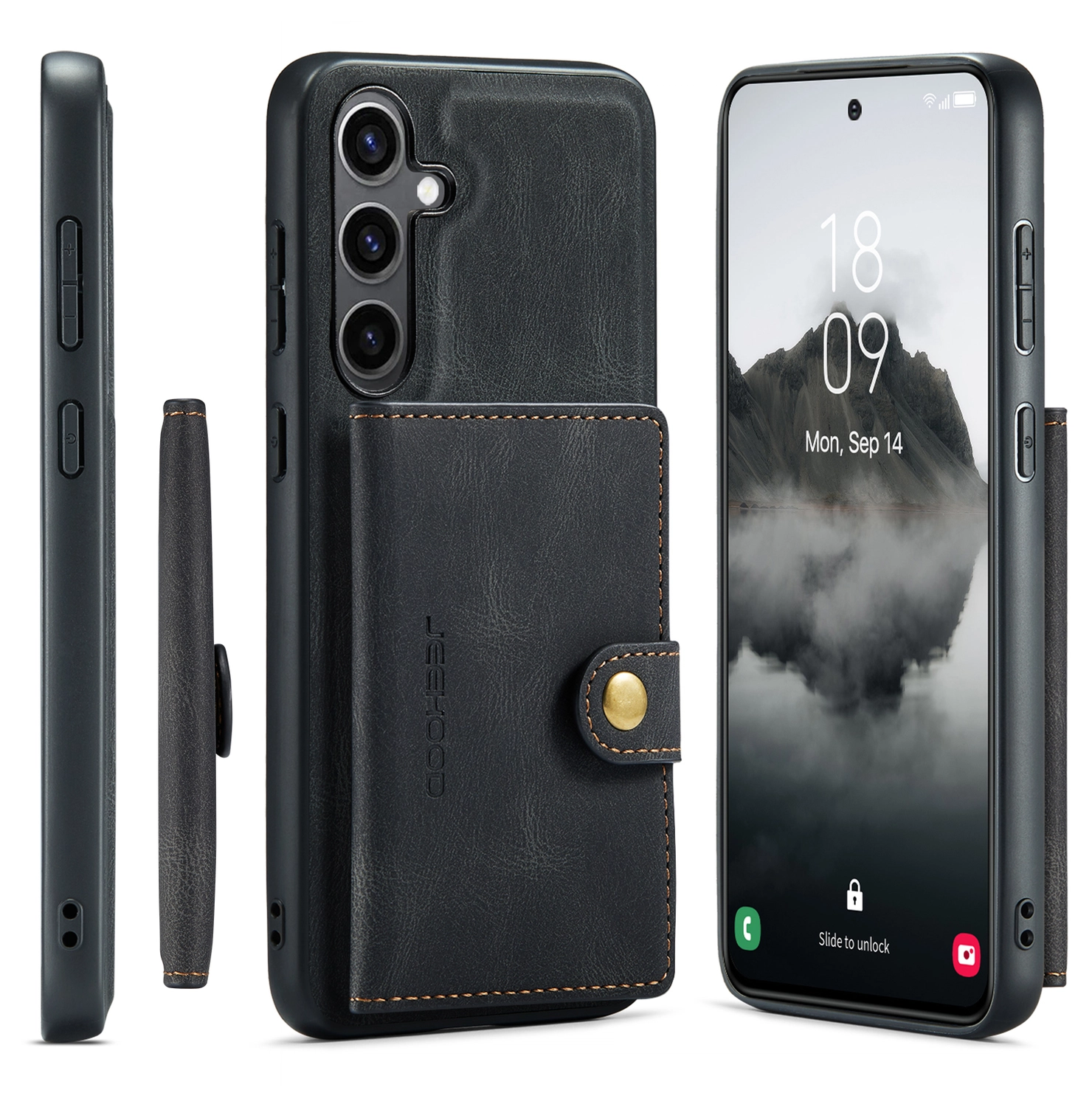 CaseMe JH-01 Samsung Galaxy S25 FE Hoesje met Magnetische Kaarthouder Zwart afbeelding 10
