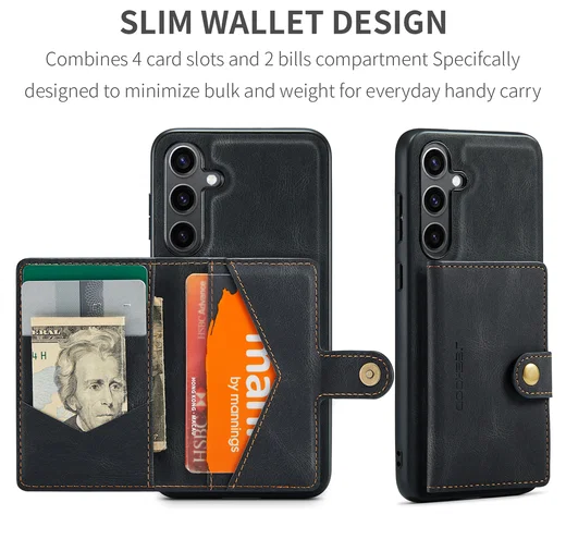CaseMe JH-01 Samsung Galaxy S25 FE Hoesje met Magnetische Kaarthouder Zwart afbeelding 4