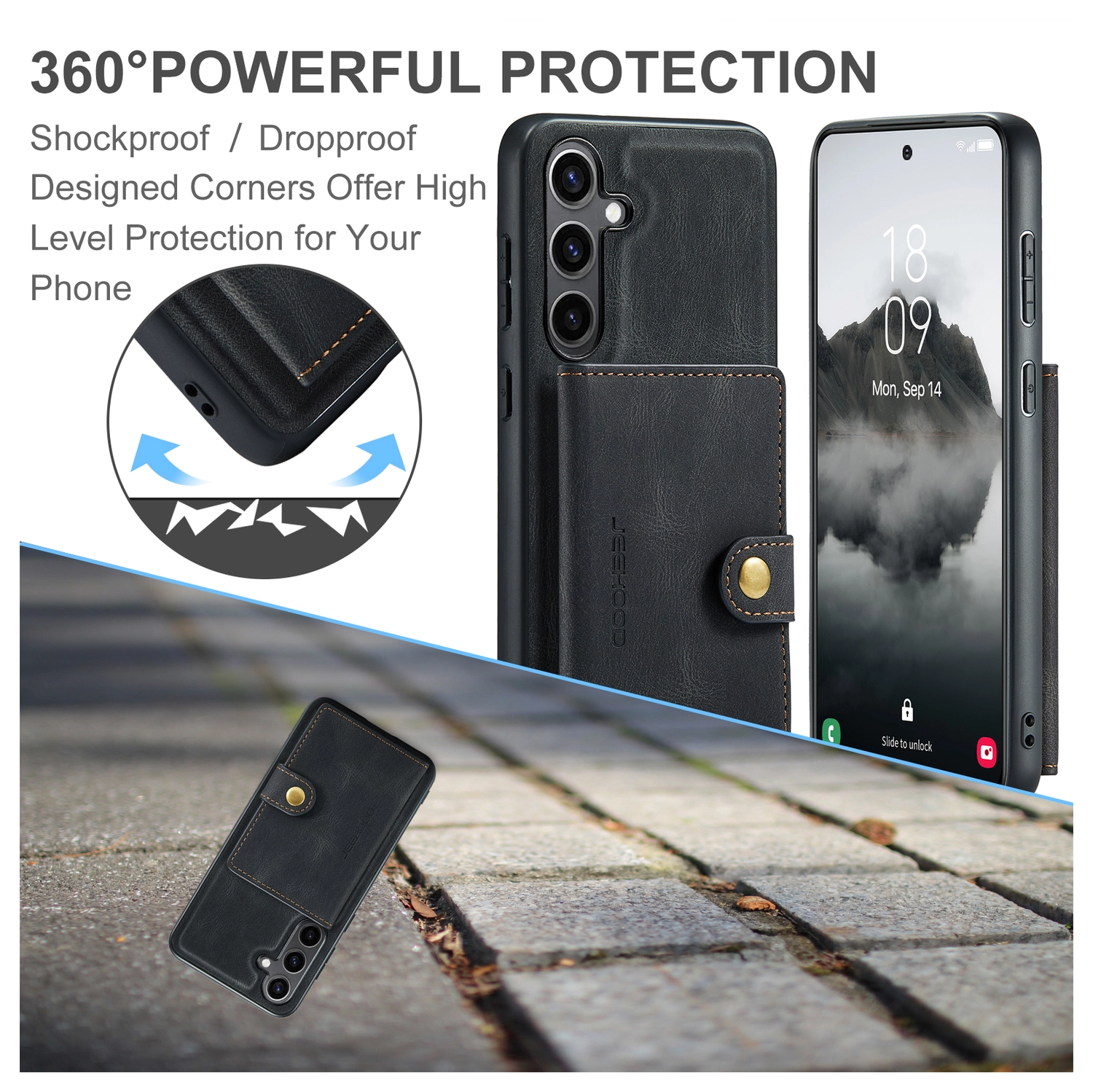 CaseMe JH-01 Samsung Galaxy S25 FE Hoesje met Magnetische Kaarthouder Zwart afbeelding 5