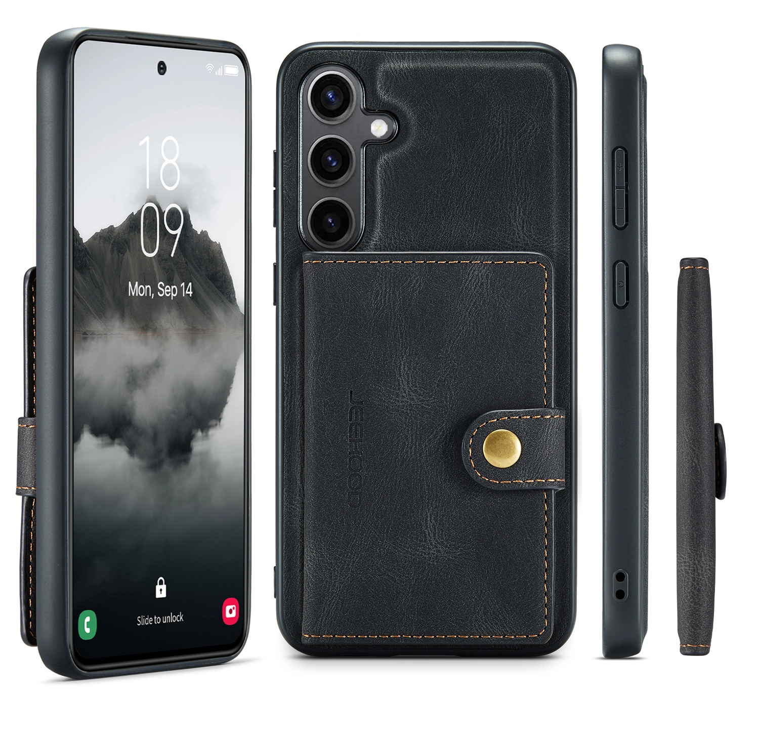 CaseMe JH-01 Samsung Galaxy S25 FE Hoesje met Magnetische Kaarthouder Zwart afbeelding 9