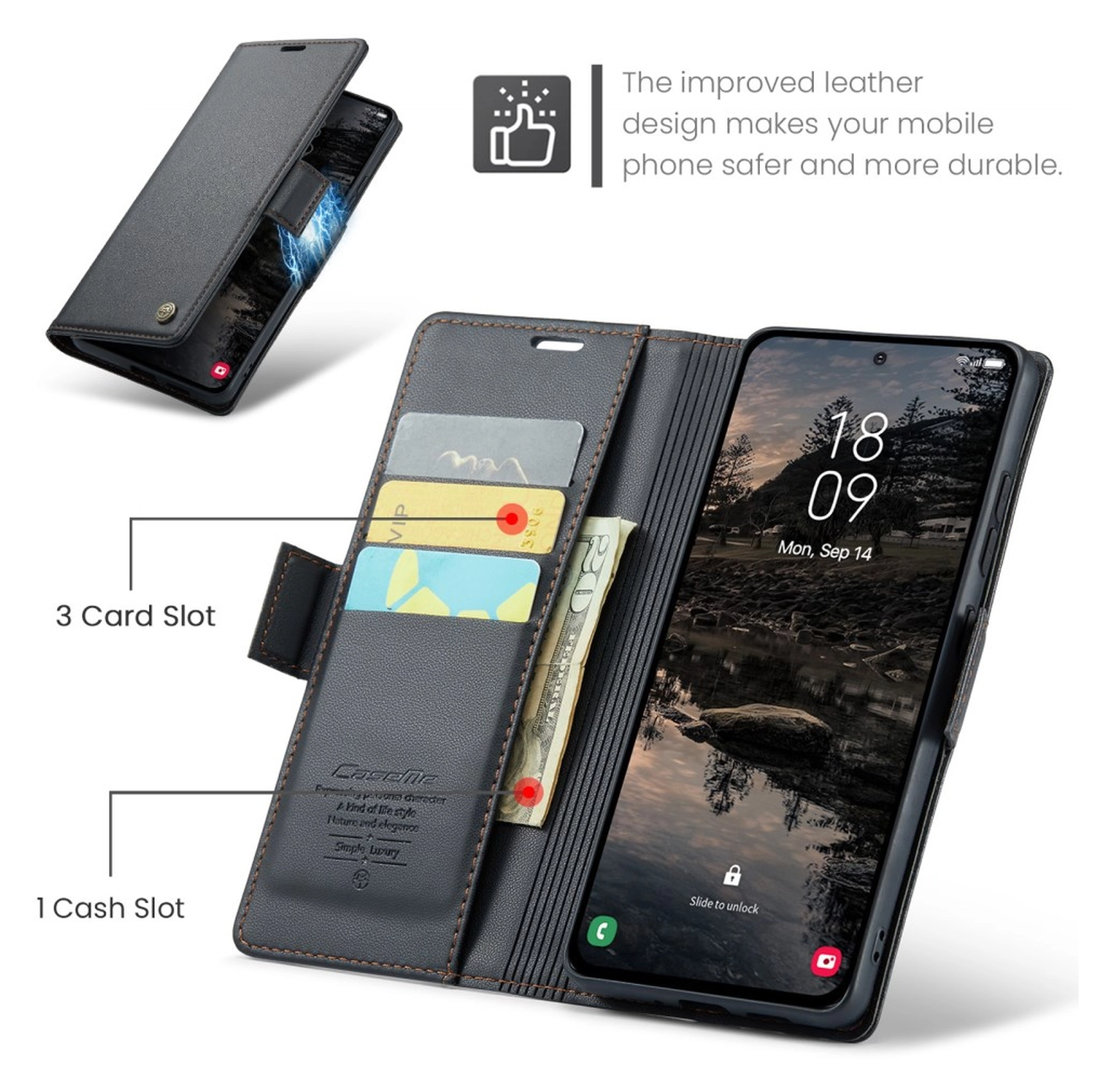 CaseMe 023 Samsung Galaxy S25 FE Hoesje RFID Book Case Zwart afbeelding 5