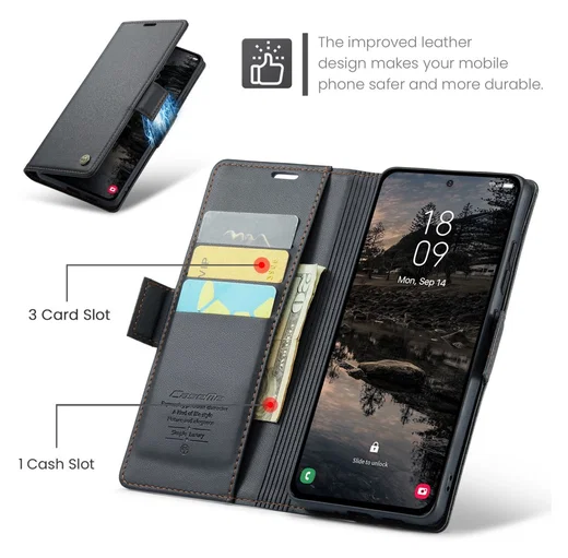 CaseMe 023 Samsung Galaxy S25 FE Hoesje RFID Book Case Zwart afbeelding 5