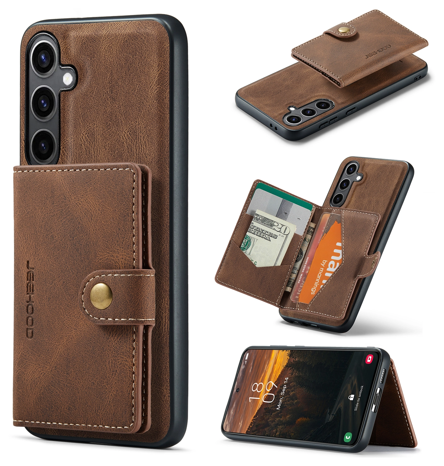 CaseMe JH-01 Samsung Galaxy S25 FE Hoesje met Magnetische Kaarthouder Bruin afbeelding 12