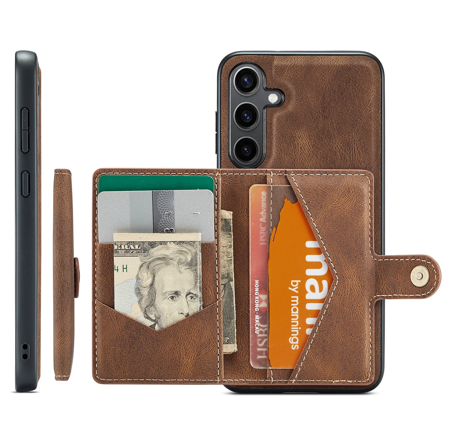 CaseMe JH-01 Samsung Galaxy S25 FE Hoesje met Magnetische Kaarthouder Bruin afbeelding 13