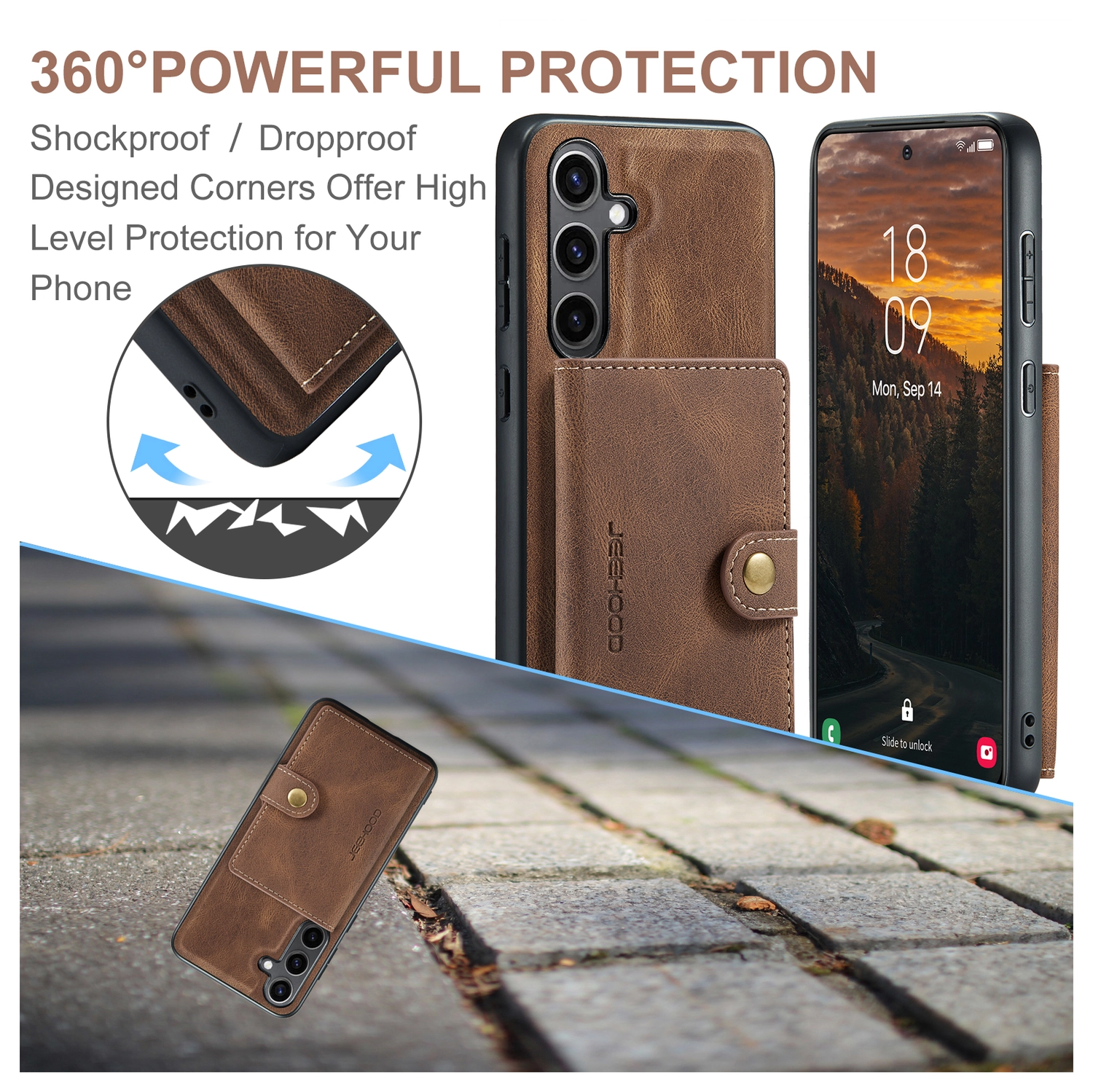 CaseMe JH-01 Samsung Galaxy S25 FE Hoesje met Magnetische Kaarthouder Bruin afbeelding 4