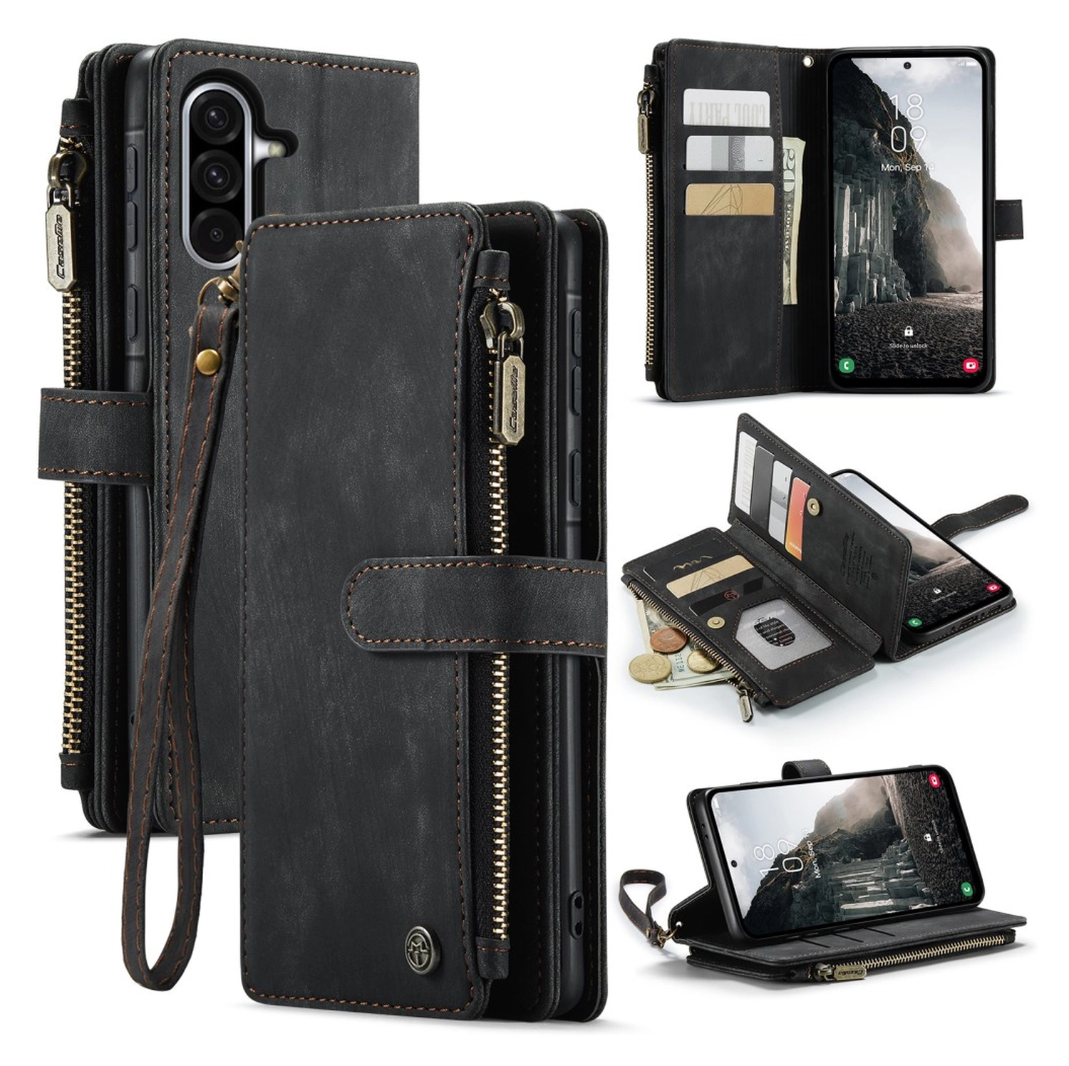 CaseMe C30 Samsung Galaxy A17 Hoesje Pasjeshouder Book Case Zwart afbeelding 2