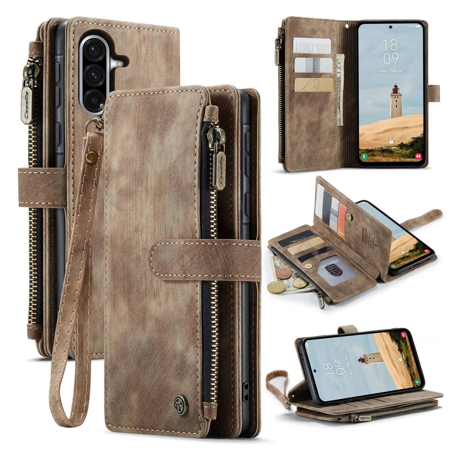 CaseMe C30 Samsung Galaxy A17 Hoesje Pasjeshouder Book Case Bruin afbeelding 2