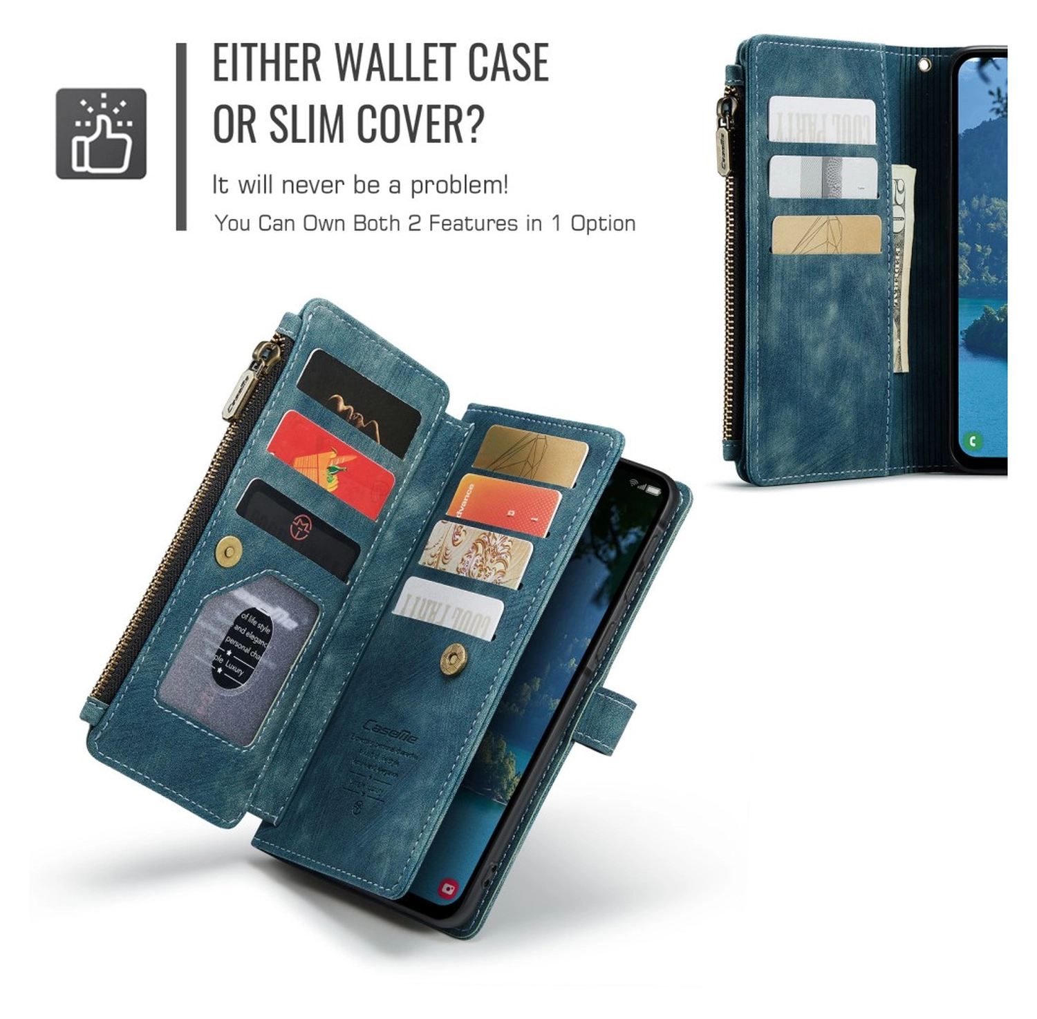 CaseMe C30 Samsung Galaxy A17 Hoesje Pasjeshouder Book Case Blauw afbeelding 3