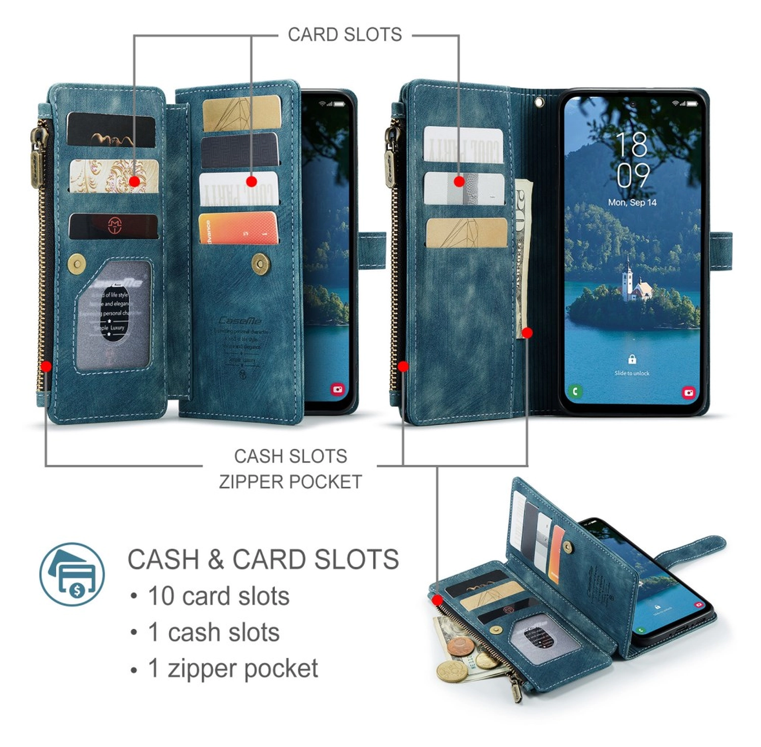 CaseMe C30 Samsung Galaxy A17 Hoesje Pasjeshouder Book Case Blauw afbeelding 5