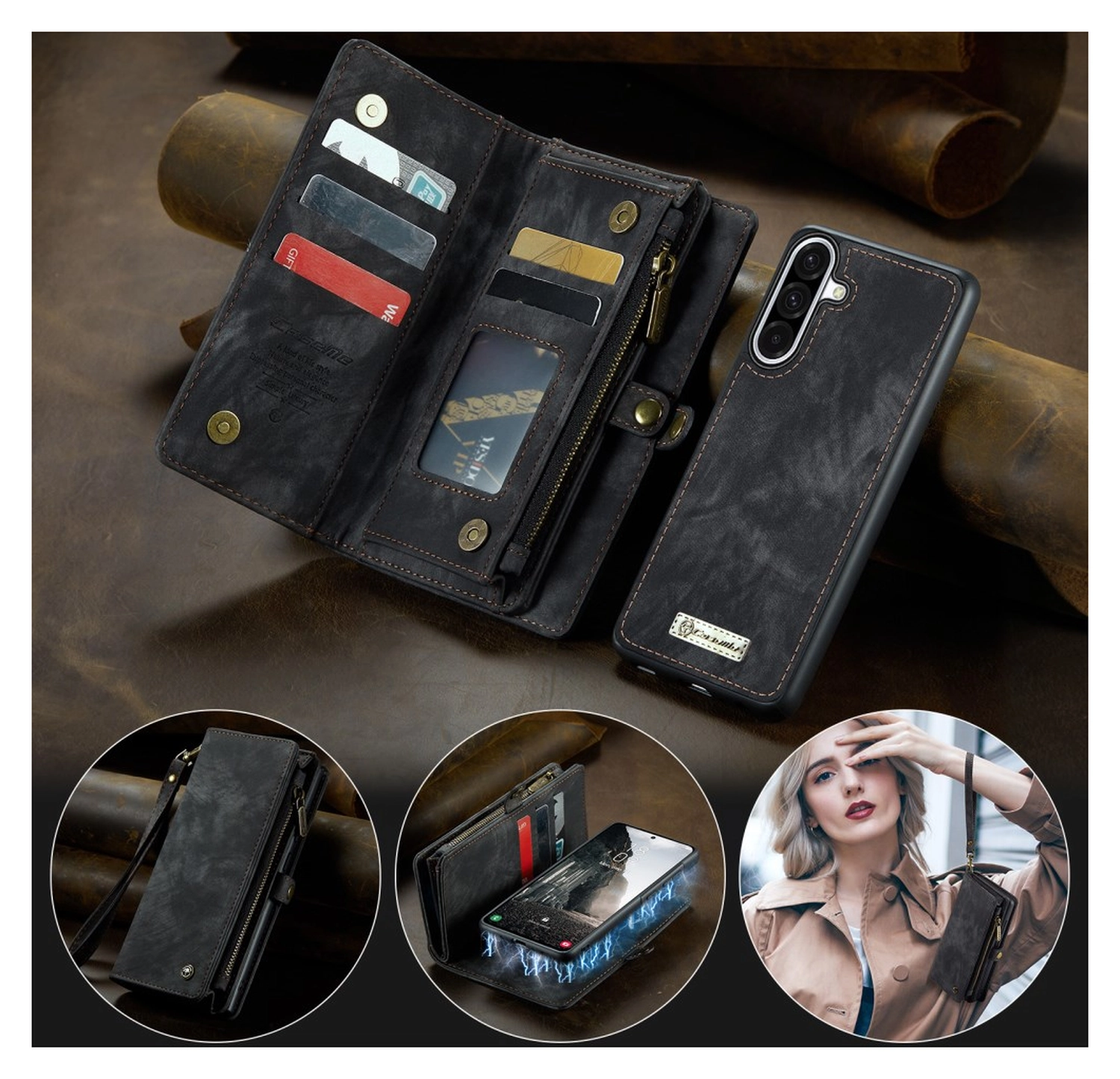 CaseMe 008 Samsung Galaxy A17 Hoesje 2-in-1 Book Case en Back Cover Zwart afbeelding 10