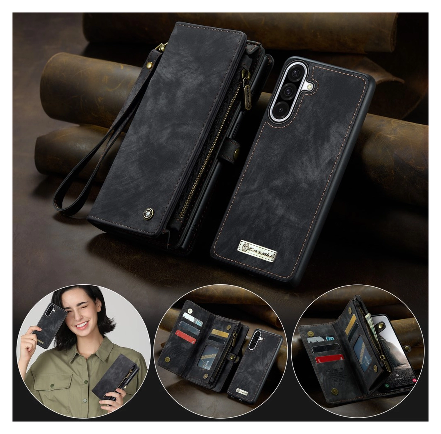 CaseMe 008 Samsung Galaxy A17 Hoesje 2-in-1 Book Case en Back Cover Zwart afbeelding 6