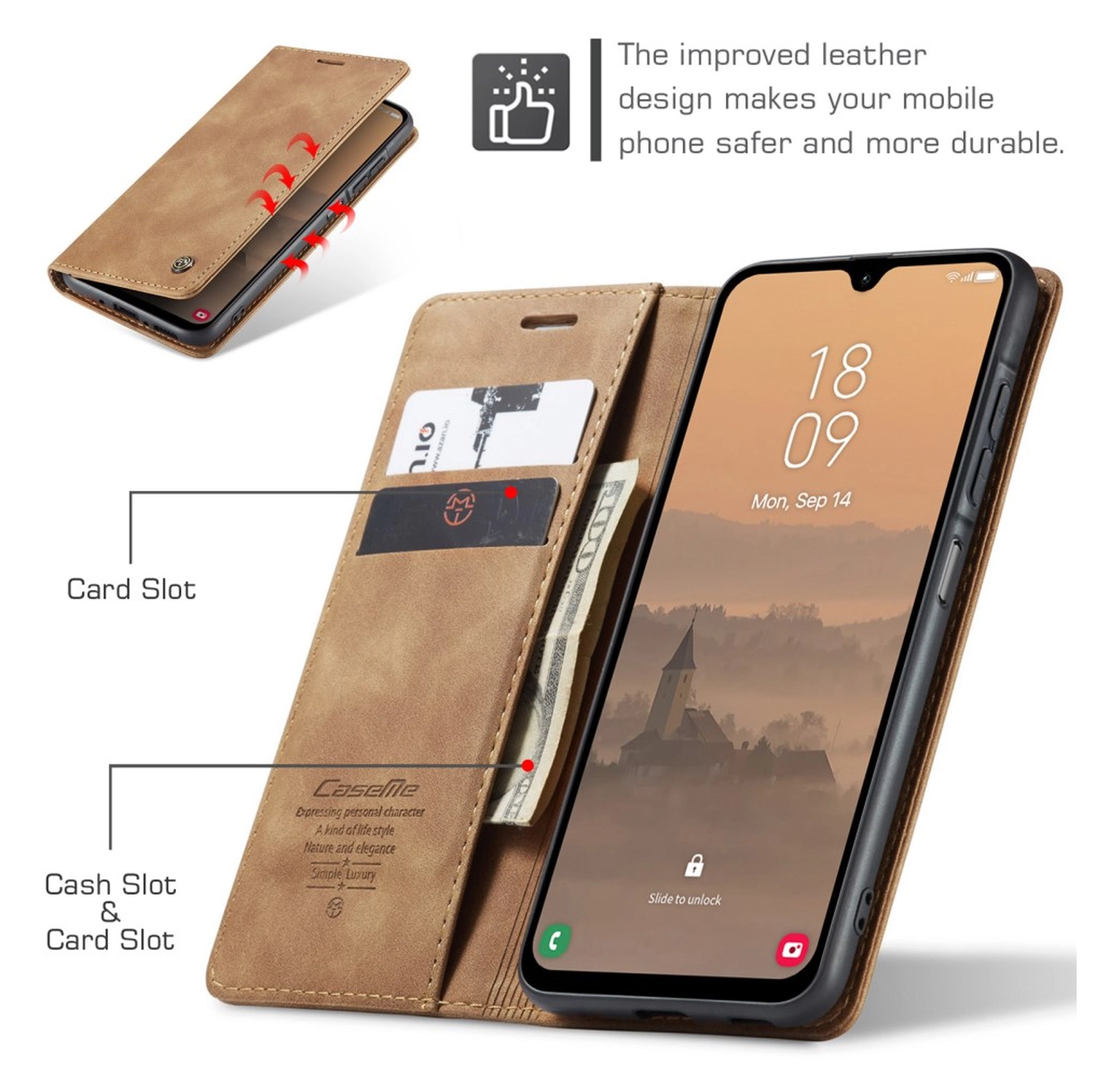 CaseMe 013 Samsung Galaxy A17 Hoesje Book Case met Standaard Bruin afbeelding 5