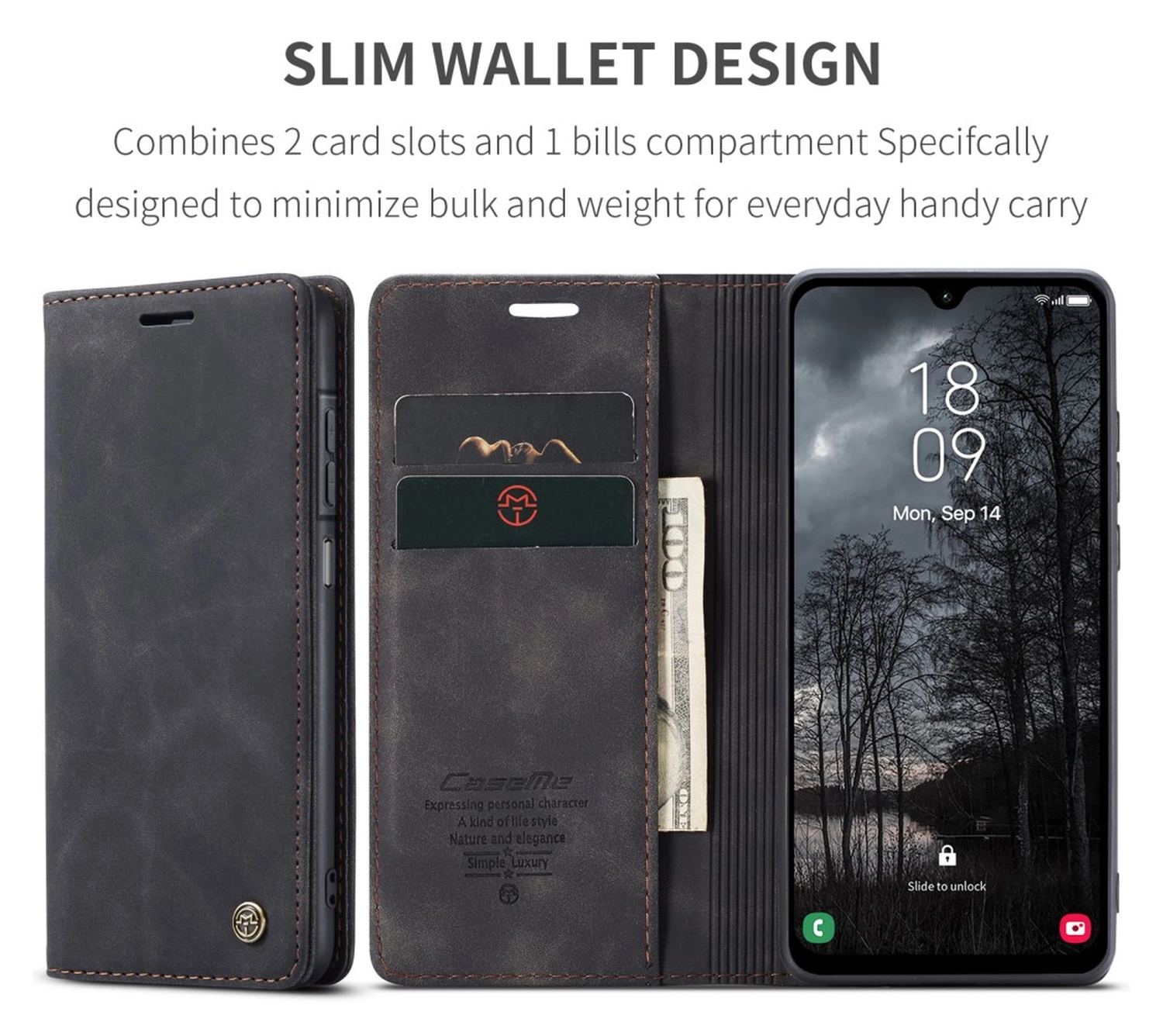 CaseMe 013 Samsung Galaxy A17 Hoesje Book Case met Standaard Zwart afbeelding 3