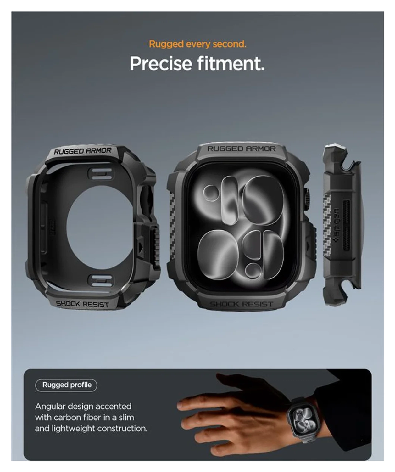 Spigen Rugged Armor 2  - Apple Watch 11/10 42MM Hoesje Bumper Case - Matte Zwart afbeelding 3