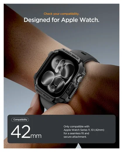Spigen Rugged Armor 2  - Apple Watch 11/10 42MM Hoesje Bumper Case - Matte Zwart afbeelding 7