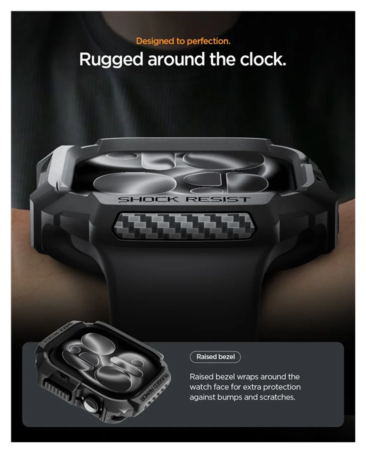 Spigen Rugged Armor 2  - Apple Watch 11/10 46MM Hoesje Bumper Case - Matte Zwart afbeelding 6