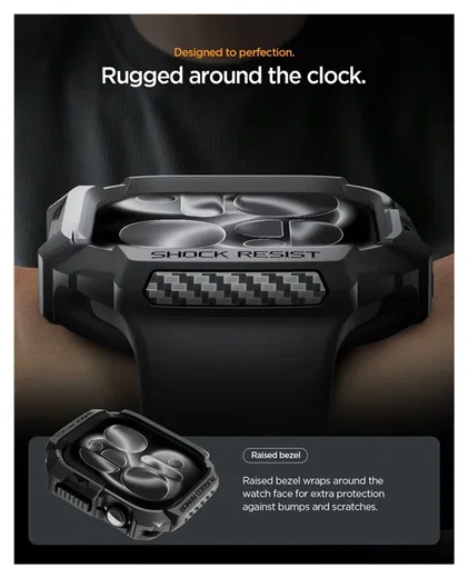 Spigen Rugged Armor 2  - Apple Watch 11/10 46MM Hoesje Bumper Case - Matte Zwart afbeelding 6