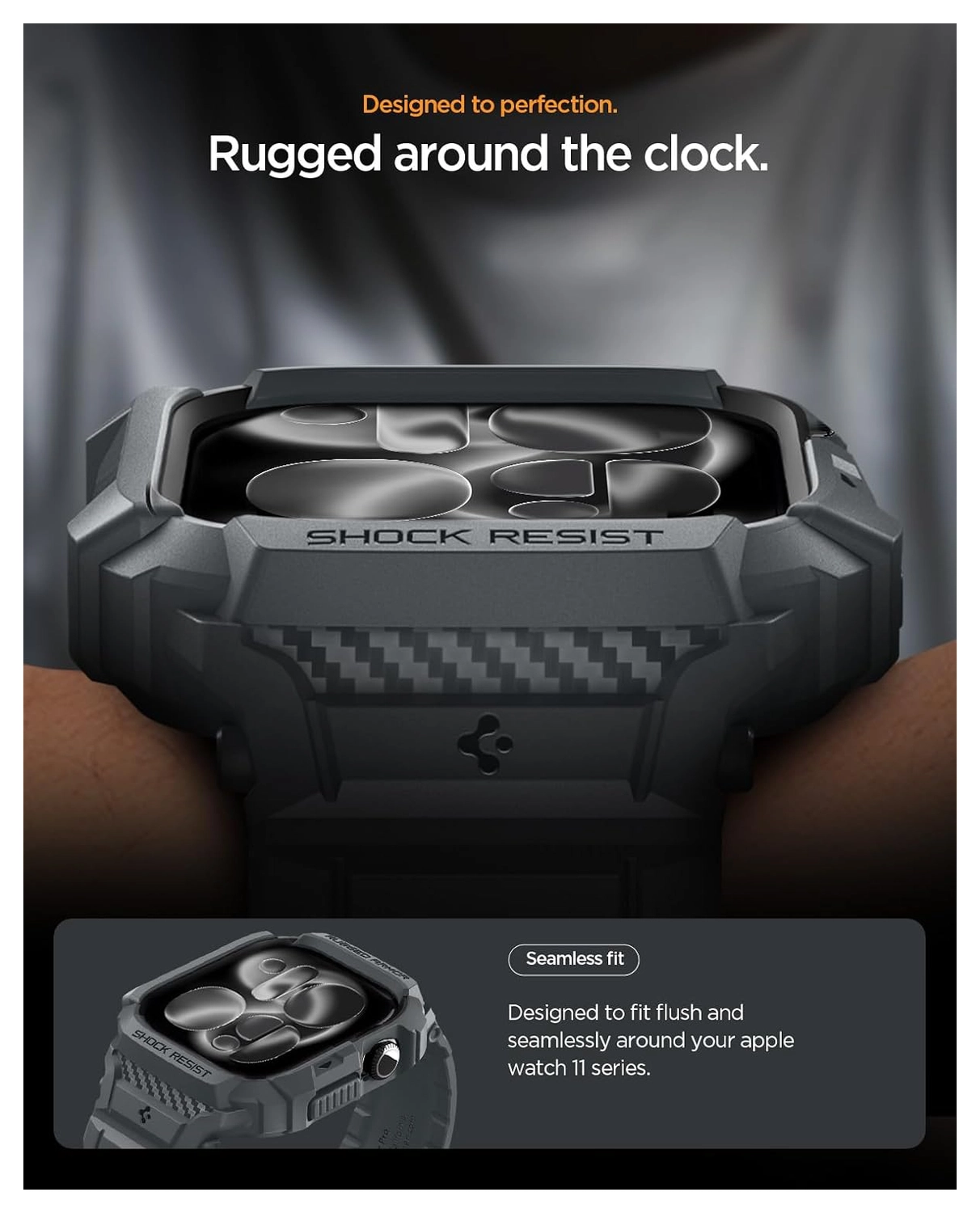 Spigen Rugged Armor Pro 2 - Apple Watch 11/10 46MM - Hoesje en Bandje - Grijs afbeelding 3