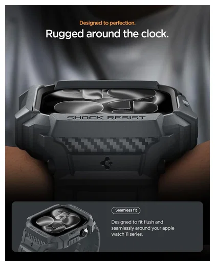 Spigen Rugged Armor Pro 2 - Apple Watch 11/10 46MM - Hoesje en Bandje - Grijs afbeelding 3