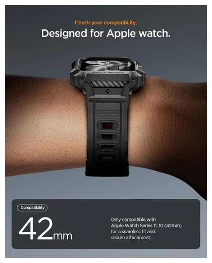 Spigen Rugged Armor Pro 2 - Apple Watch 11/10 42MM - Hoesje en Bandje - Zwart afbeelding 2