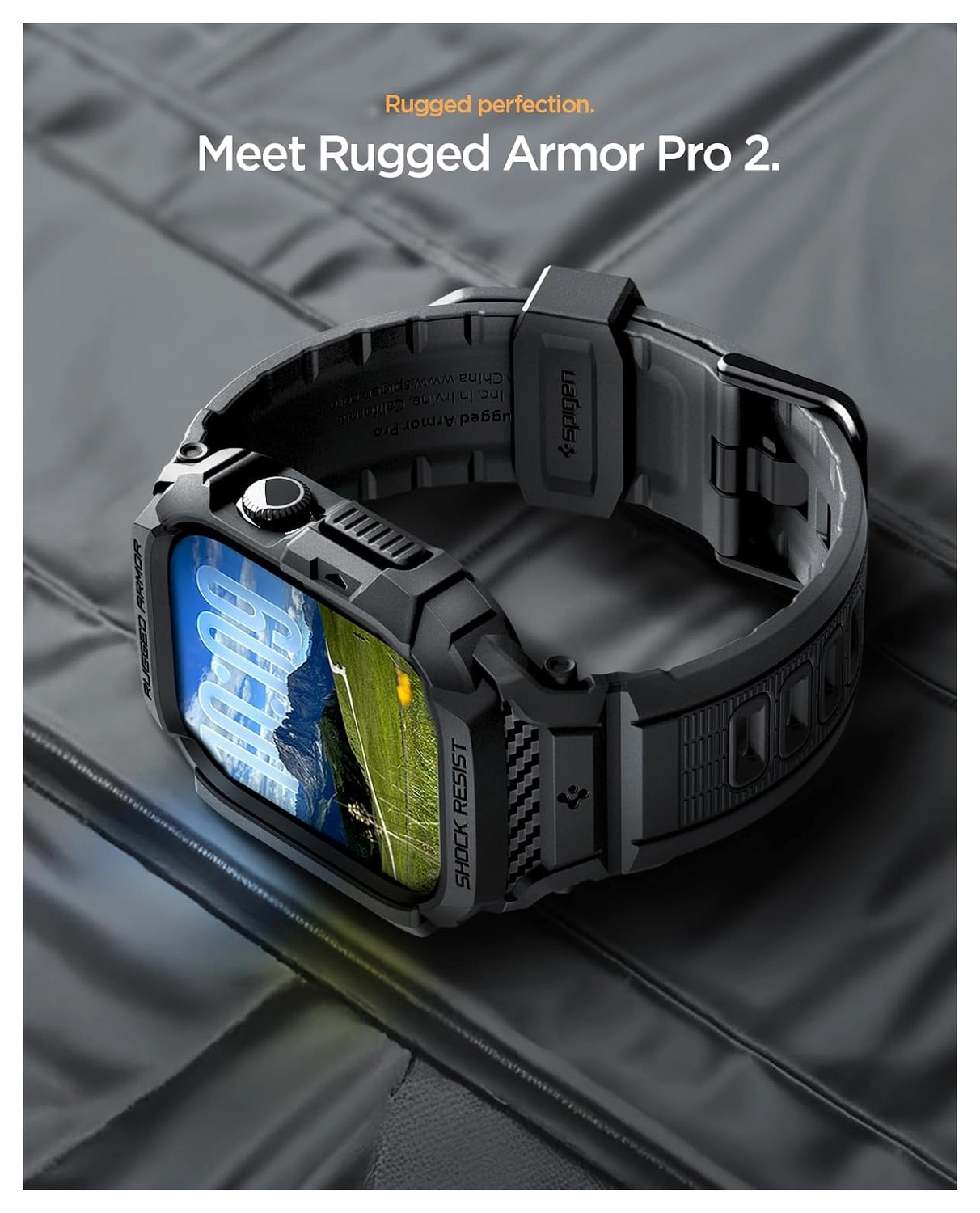 Spigen Rugged Armor Pro 2 - Apple Watch 11/10 42MM - Hoesje en Bandje - Zwart afbeelding 3