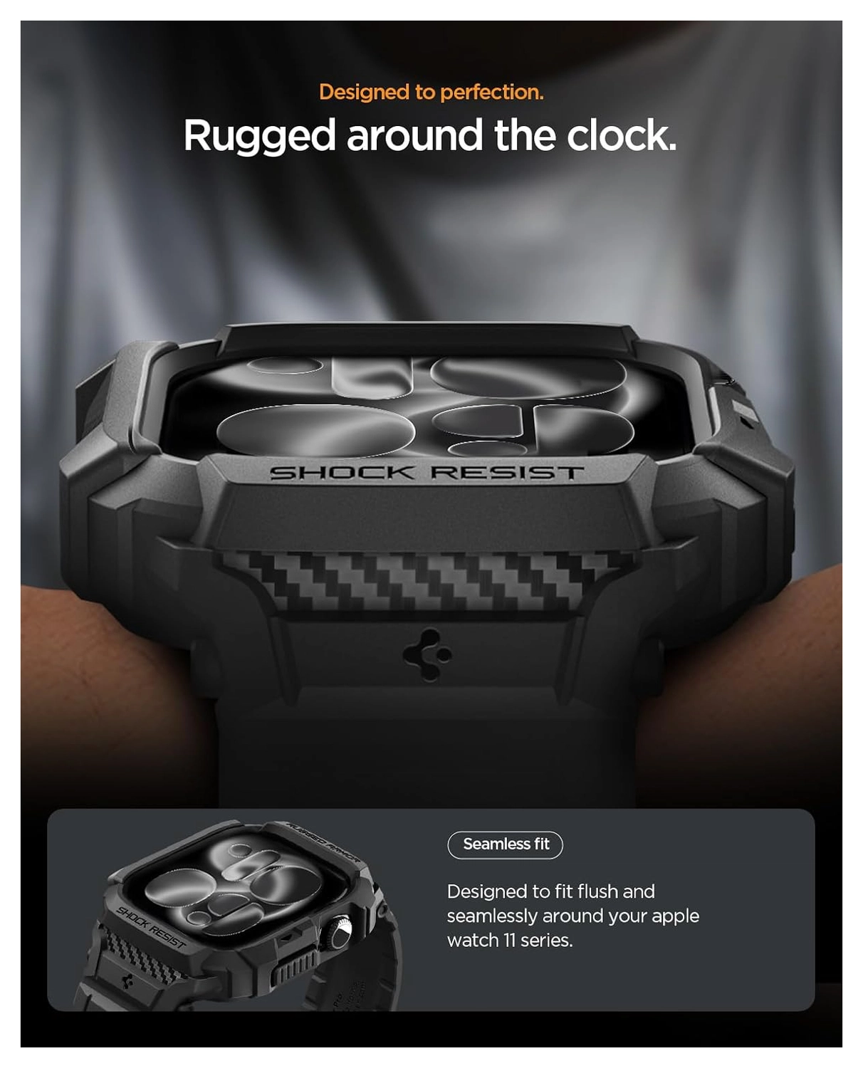 Spigen Rugged Armor Pro 2 - Apple Watch 11/10 42MM - Hoesje en Bandje - Zwart afbeelding 5